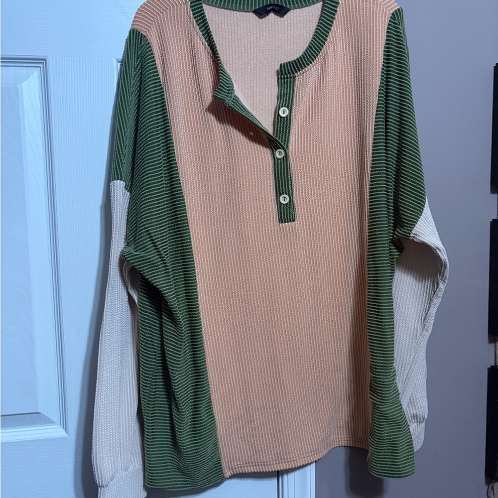 Green and Cream Henley Shirt